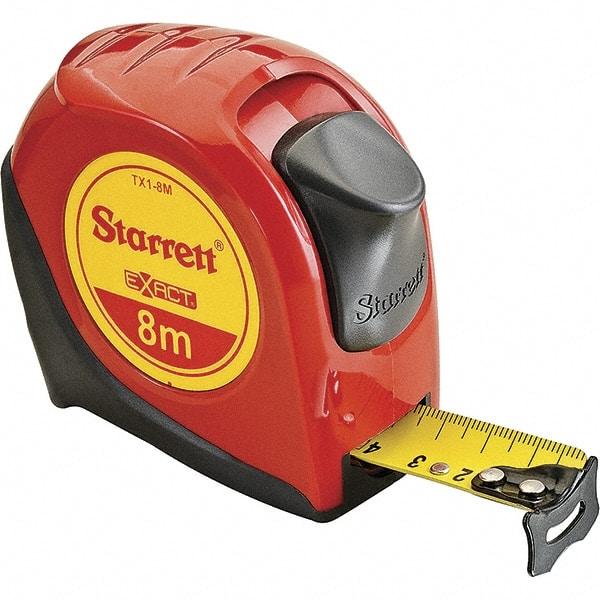 Starrett - 26' x 1" Yellow Blade Tape Measure - 1mm Graduation, S6 Graduation Style, Red Case - Eagle Tool & Supply