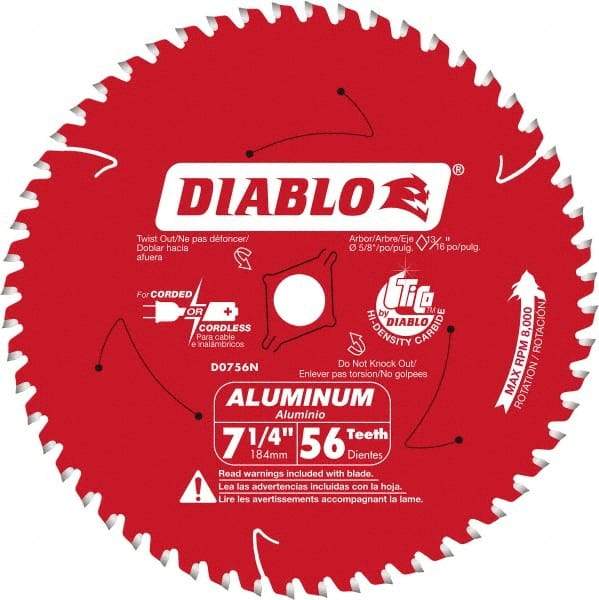 Freud - 7-1/4" Diam, 5/8" Arbor Hole Diam, 56 Tooth Wet & Dry Cut Saw Blade - Carbide-Tipped, Burr-Free Action, Standard Round Arbor - Eagle Tool & Supply