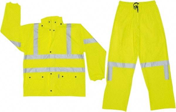 MCR Safety - Size 5XL, High Visibility Lime, Rain, Disposable Encapsulated Suit - Attached Hood, Elastic Ankle, Elastic Wrist - Eagle Tool & Supply