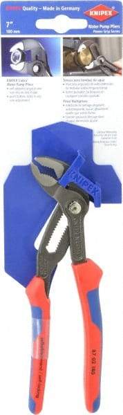 Knipex - 7-1/4" OAL, 1-1/2" Max Capacity, 18 Position Water Pump Tongue & Groove Pliers - Self Grip V-Jaws, Ergo Dual Component Handles - Eagle Tool & Supply