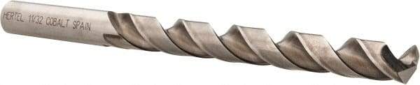 Hertel - 11/32" 135° Cobalt Jobber Drill - Bright Finish, Spiral Flute, 4-3/4" OAL, Split Point - Eagle Tool & Supply