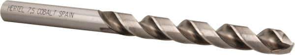 Hertel - 7.5mm 135° Cobalt Jobber Drill - Bright Finish, Spiral Flute, 4.2913" OAL, Split Point - Eagle Tool & Supply