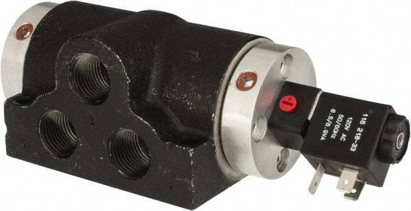 ARO/Ingersoll-Rand - 3/4" Inlet x 3/4" Outlet, Solenoid Actuator, Spring Return, 2 Position, Body Ported Solenoid Air Valve - 270 CFM, 120 VAC Input, 7.54 CV, 4 Way, 150 psi, 180° Max Temp, -10° Min Temp - Eagle Tool & Supply