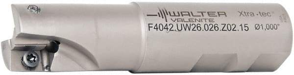 Walter - 1-1/4" Cut Diam, 15mm Max Depth of Cut, 1-1/4" Shank Diam, 3.871" OAL, Indexable Square Shoulder End Mill - AD.T 1606.. Inserts, Weldon Shank, 90° Lead Angle - Eagle Tool & Supply