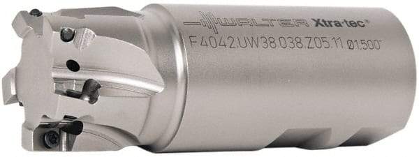 Walter - 38mm Cut Diam, 11mm Max Depth of Cut, 1-1/2" Shank Diam, 4.065" OAL, Indexable Square Shoulder End Mill - AD.T 1204.. Inserts, Weldon Shank, 90° Lead Angle - Eagle Tool & Supply
