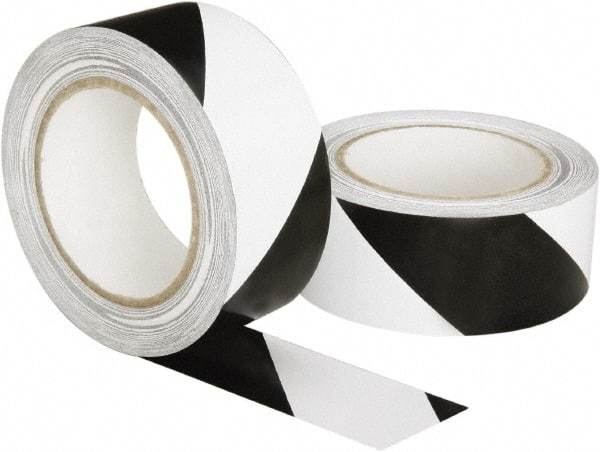 Ability One - Black & White Striped Vinyl Tape - 2" Wide x 108' Long, General Traffic - Eagle Tool & Supply