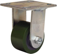Hamilton - 3-1/4" Diam x 2" Wide x 5-1/4" OAH Top Plate Mount Rigid Caster - Polyurethane Mold onto Cast Iron Center, 575 Lb Capacity, Straight Roller Bearing, 4 x 4-1/2" Plate - Eagle Tool & Supply