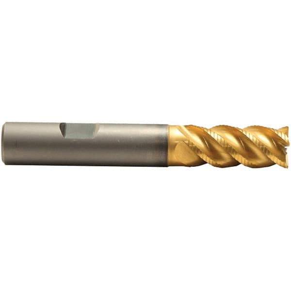 Emuge - 16mm Diam, 32mm LOC, 4 Flute Solid Carbide Roughing & Finishing End Mill - TiN/TiAlN Finish, 92mm OAL, 16mm Shank Diam, Weldon Shank, 45° Helix, Long Length - Eagle Tool & Supply