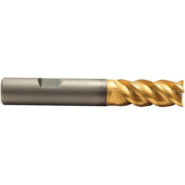 Emuge - 6mm Diam, 13mm LOC, 4 Flute Solid Carbide Roughing & Finishing End Mill - TiN/TiAlN Finish, 57mm OAL, 6mm Shank Diam, Weldon Shank, 45° Helix, Long Length - Eagle Tool & Supply