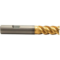 Emuge - 6mm Diam, 13mm LOC, 4 Flute Solid Carbide Roughing & Finishing End Mill - TiN/TiAlN Finish, 57mm OAL, 6mm Shank Diam, Weldon Shank, 45° Helix, Long Length - Eagle Tool & Supply