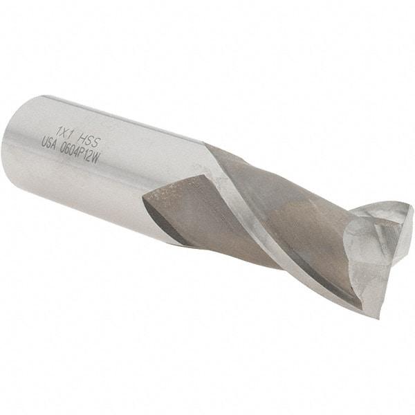Value Collection - 1", 1-5/8" LOC, 1" Shank Diam, 4-1/8" OAL, 2 Flute, High Speed Steel Square End Mill - Single End, Uncoated, Spiral Flute, 30° Helix, Centercutting, Right Hand Cut, Right Hand Flute - Eagle Tool & Supply