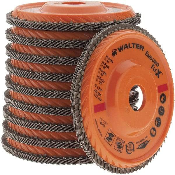 Value Collection - 60 Grit, 5" Disc Diam, 7/8" Center Hole, Type 28 Ceramic Flap Disc - 12,200 Max RPM, Coated - Eagle Tool & Supply