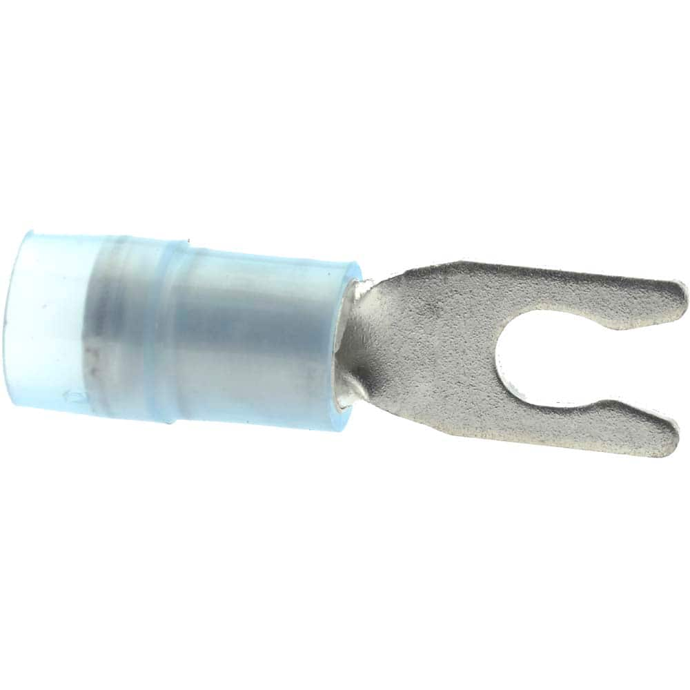 #4 Stud, 16 to 14 AWG Compatible, Partially Insulated, Crimp Connection, Locking Fork Terminal Nylon Insulation, Blue