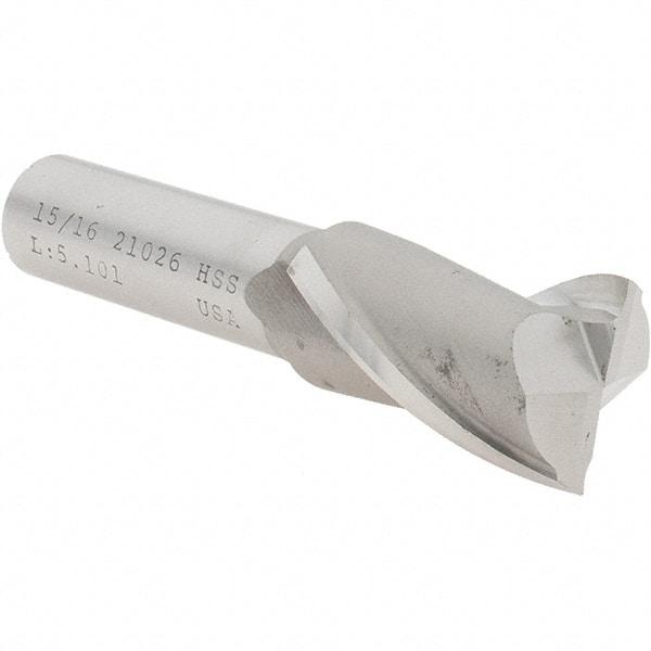 Value Collection - 15/16", 1-1/2" LOC, 5/8" Shank Diam, 3-5/8" OAL, 2 Flute, High Speed Steel Square End Mill - Single End, Uncoated, Spiral Flute, 30° Helix, Centercutting, Right Hand Cut, Right Hand Flute - Eagle Tool & Supply