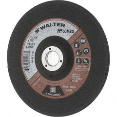 Value Collection - 30 Grit, 7" Wheel Diam, 1/8" Wheel Thickness, 7/8" Arbor Hole, Type 27 Depressed Center Wheel - Aluminum Oxide, Resinoid Bond, 8,600 Max RPM - Eagle Tool & Supply