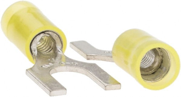 Value Collection - 1/4" Stud, 12 to 10 AWG Compatible, Partially Insulated, Crimp Connection, Standard Fork Terminal - Eagle Tool & Supply