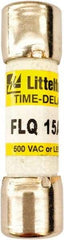 Value Collection - 500 VAC, 15 Amp, Time Delay General Purpose Fuse - 1-1/2" OAL, 13/32" Diam - Eagle Tool & Supply