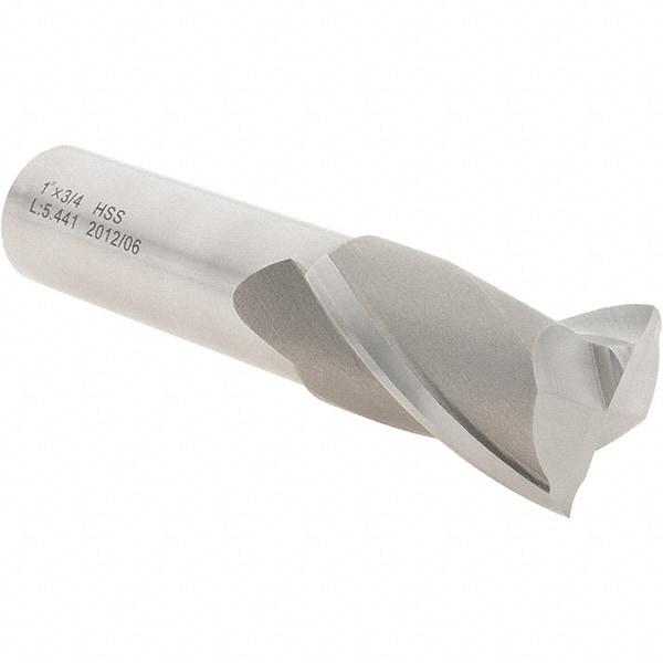 Value Collection - 1", 1-1/2" LOC, 3/4" Shank Diam, 3-3/4" OAL, 2 Flute, High Speed Steel Square End Mill - Single End, Uncoated, Spiral Flute, 30° Helix, Centercutting, Right Hand Cut, Right Hand Flute - Eagle Tool & Supply