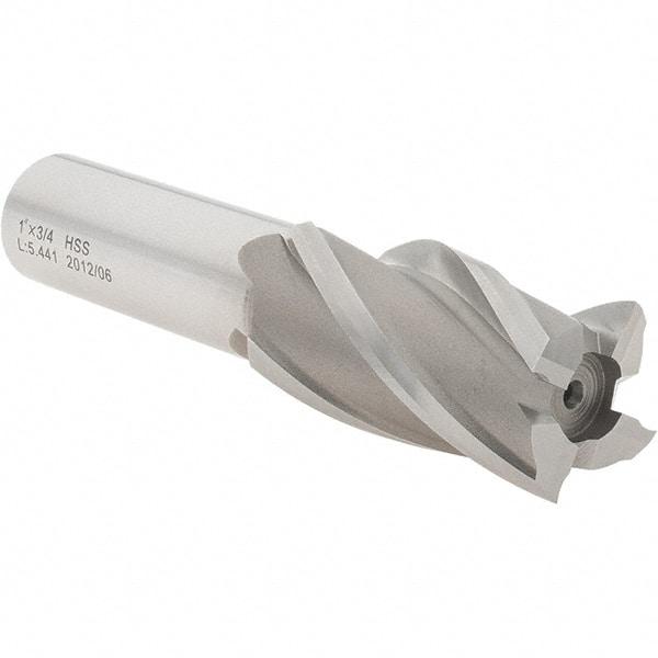 Value Collection - 1", 1-7/8" LOC, 3/4" Shank Diam, 4-1/8" OAL, 4 Flute, High Speed Steel Square End Mill - Single End, Uncoated, Spiral Flute, 30° Helix, Right Hand Cut, Right Hand Flute - Eagle Tool & Supply