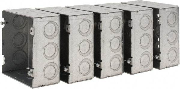 Value Collection - (17) 1/2 & 3/4" Knockouts, Steel Square Junction Box - 4-11/16" Overall Height x 4-11/16" Overall Width x 2-1/8" Overall Depth - Eagle Tool & Supply