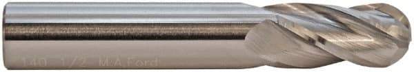 M.A. Ford - 9mm Diam, 20mm LOC, 4 Flute Solid Carbide Ball End Mill - ALtima Finish, Single End, 64mm OAL, 9mm Shank Diam, Spiral Flute - Eagle Tool & Supply