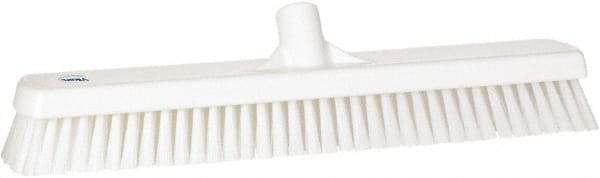 Vikan - 1.8" Bristle Length, Polyester Scrub Brush - 18" Long x 2-1/2" Wide Head, 19" OAL, European Threaded Handle, White, Polypropylene Block - Eagle Tool & Supply