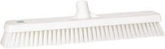 Vikan - 1.8" Bristle Length, Polyester Scrub Brush - 18" Long x 2-1/2" Wide Head, 19" OAL, European Threaded Handle, White, Polypropylene Block - Eagle Tool & Supply