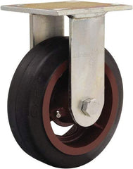 Hamilton - 6" Diam x 2" Wide x 7-1/2" OAH Top Plate Mount Rigid Caster - Rubber Mold on Cast Iron, Straight Roller Bearing, 4 x 4-1/2" Plate - Eagle Tool & Supply