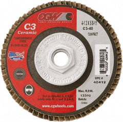 Camel Grinding Wheels - 36 Grit, 7" Disc Diam, 5/8-11 Center Hole, Type 29 Ceramic Flap Disc - 8,600 Max RPM, Polyester Backing, Arbor Attaching System, Coated - Eagle Tool & Supply