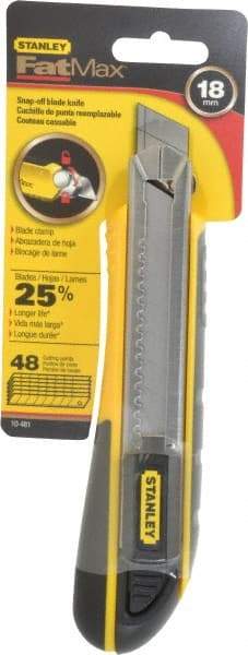 Stanley - Snap Utility Knife - 4-3/8" Blade, Yellow, Silver & Black TPE Handle, 6 Blades Included - Eagle Tool & Supply