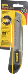 Stanley - Snap Utility Knife - 4-3/8" Blade, Yellow, Silver & Black TPE Handle, 6 Blades Included - Eagle Tool & Supply