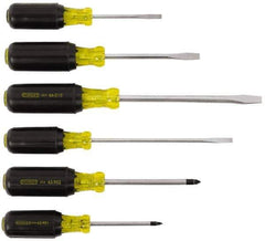 Stanley - 6 Piece Cabinet, Phillips & Slotted Screwdriver Set - Blade Sizes: Length 3, 4 & 6, Width 1/4, 5/16 & 3/16, Bit Sizes: Philips #1 to #2 - Eagle Tool & Supply