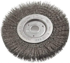 Weiler - 6" OD, 3/4" Arbor Hole, Crimped Steel Wheel Brush - 1/2" Face Width, 1-7/16" Trim Length, 0.0118" Filament Diam, 6,000 RPM - Eagle Tool & Supply