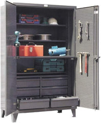 Strong Hold - 4 Shelf Pegboard Storage Cabinet - Steel, 48" Wide x 24" Deep x 78" High, Dark Gray - Eagle Tool & Supply