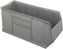 Quantum Storage - 175 Lb. Load Capacity, 41-7/8" Deep, Gray Polypropylene Hopper Stacking Bin - 17-1/2" High x 16-1/2" Wide x 41-7/8" Long - Eagle Tool & Supply