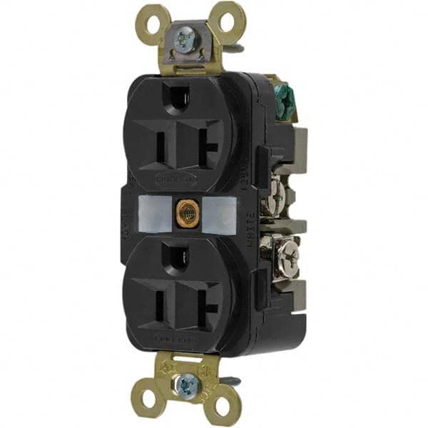 Hubbell Wiring Device-Kellems - 125V 20A NEMA 5-20R Industrial Grade Black Straight Blade Duplex Receptacle - Eagle Tool & Supply