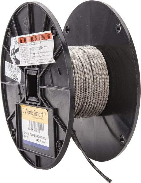 Value Collection - 100' Long, 1/8" Diam, Aircraft Cable - 1,780 Lb Breaking Strength, Material Grade 316, 7 x 19 Strand Core - Eagle Tool & Supply