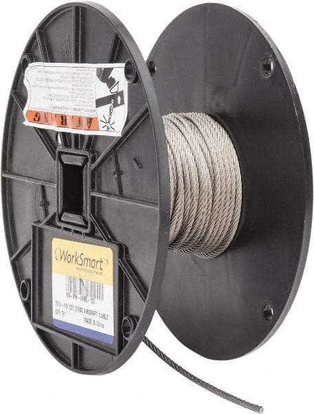 Value Collection - 50' Long, 1/8" Diam, Aircraft Cable - 1,780 Lb Breaking Strength, Material Grade 316, 7 x 19 Strand Core - Eagle Tool & Supply