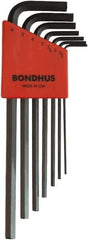 Bondhus - 7 Piece L-Key Ball End Hex Key Set - Hex Range 1.5 to 6mm, 8-3/4" OAL, Protanium High Torque Steel - Eagle Tool & Supply