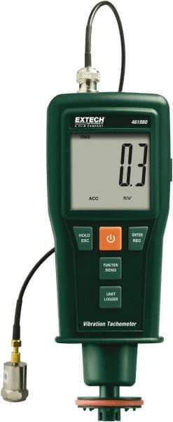 Extech - Accurate up to 0.05%, Contact and Noncontact Tachometer - 7.4 Inch Long x 3 Inch Wide x 1.8 Inch Meter Thick, 0.5 to 99,999 RPM Measurement - Eagle Tool & Supply