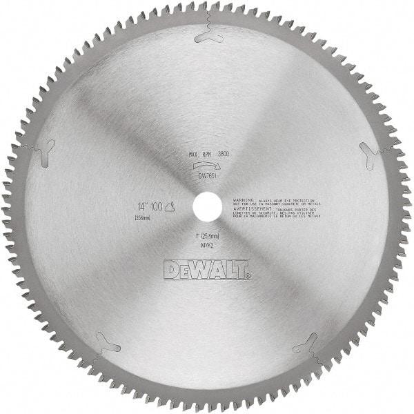 DeWALT - 14" Diam, 1" Arbor Hole Diam, 100 Tooth Wet & Dry Cut Saw Blade - Tungsten Carbide-Tipped, Standard Round Arbor - Eagle Tool & Supply