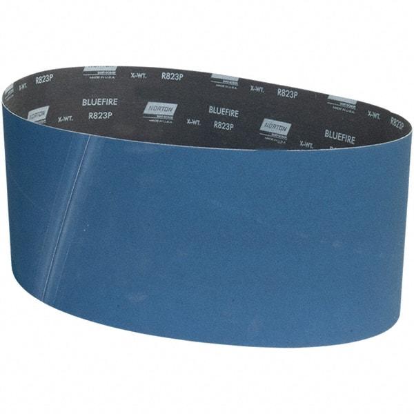 Norton - 9" Wide x 60" OAL, 120 Grit, Zirconia Alumina Abrasive Belt - Zirconia Alumina, Coated, X Weighted Cloth Backing - Eagle Tool & Supply