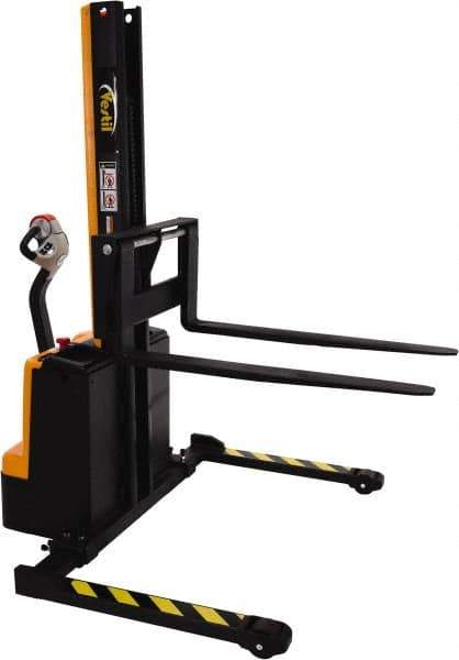 Vestil - 1,500 Lb Capacity, 64" Lift Height, Battery Powered Stacker - 1-1/2" Lowered Height, 42" Fork Length, 58-1/2" Overall Width - Eagle Tool & Supply