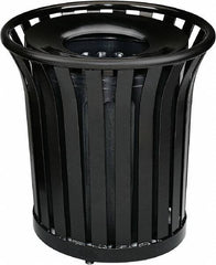 Rubbermaid - 36 Gal Black Round Decorative Waste Receptacle With Top - Steel, 826mm High - Eagle Tool & Supply