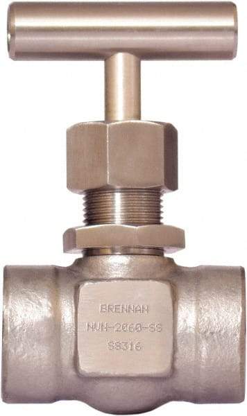 Brennan - 1/4" Pipe, Straight Needle Valve - PTFE Seal, Tube Ends, Stainless Steel Valve, 6,000 Max psi - Eagle Tool & Supply