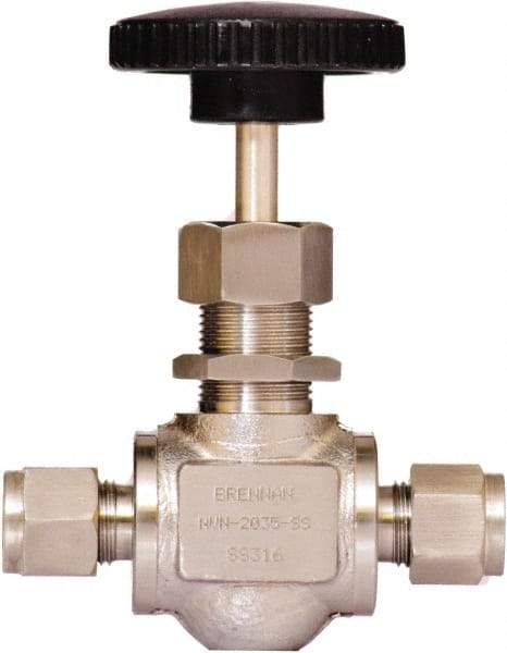 Brennan - 3/8" Pipe, Straight Needle Valve - PTFE Seal, Tube Ends, Stainless Steel Valve, 6,000 Max psi - Eagle Tool & Supply
