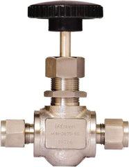 Brennan - 3/8" Pipe, Straight Needle Valve - PTFE Seal, Tube Ends, Stainless Steel Valve, 6,000 Max psi - Eagle Tool & Supply
