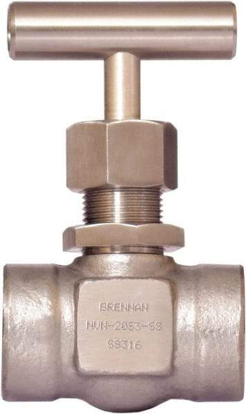 Brennan - 3/4" Pipe, Straight Needle Valve - PTFE Seal, Tube Ends, Stainless Steel Valve, 6,000 Max psi - Eagle Tool & Supply