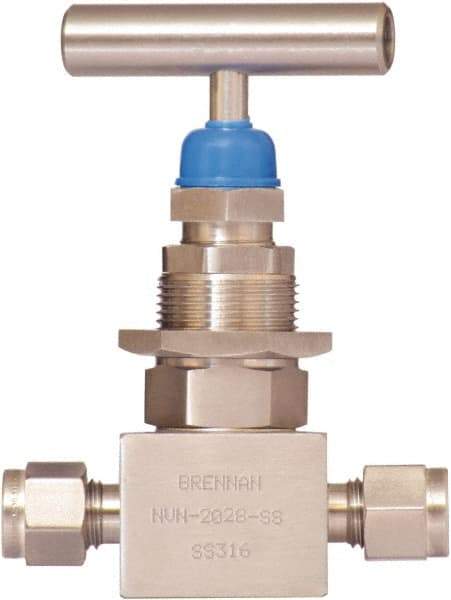 Brennan - 1/2" Pipe, Straight Needle Valve - PTFE Seal, NPT Ends, Stainless Steel Valve, 6,000 Max psi - Eagle Tool & Supply