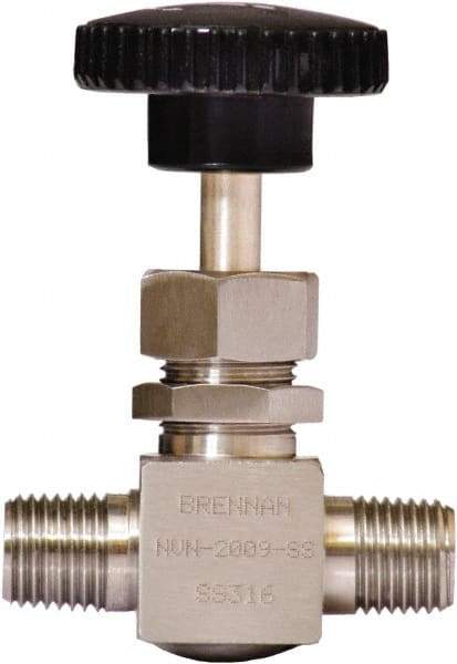 Brennan - 1/4" Pipe, Straight Needle Valve - PTFE Seal, NPT Ends, Stainless Steel Valve, 6,000 Max psi - Eagle Tool & Supply